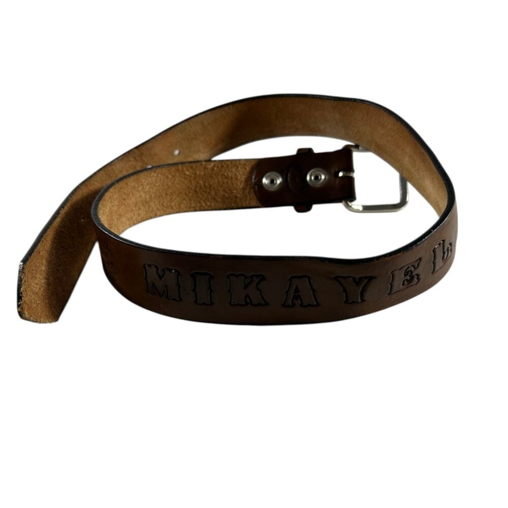 Brown Leather Name MIKAYELA  Belt Size 32 Western Horses Silver Dollar City